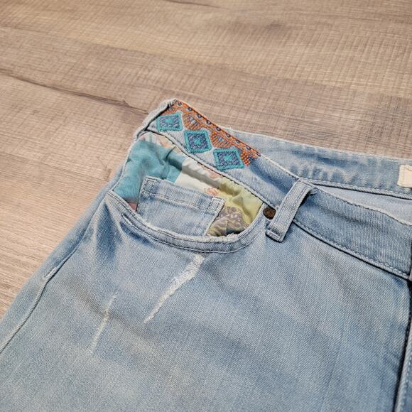 Sundance Magnolia Patchwork Embroidered Straight Leg Jeans Size 31 Boho Cottage - Picture 4 of 14